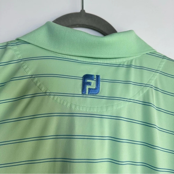 FJ FootJoy Mens Golf Polo Green With Blue Stripe Size Large Short Sleeve - Picture 7 of 8